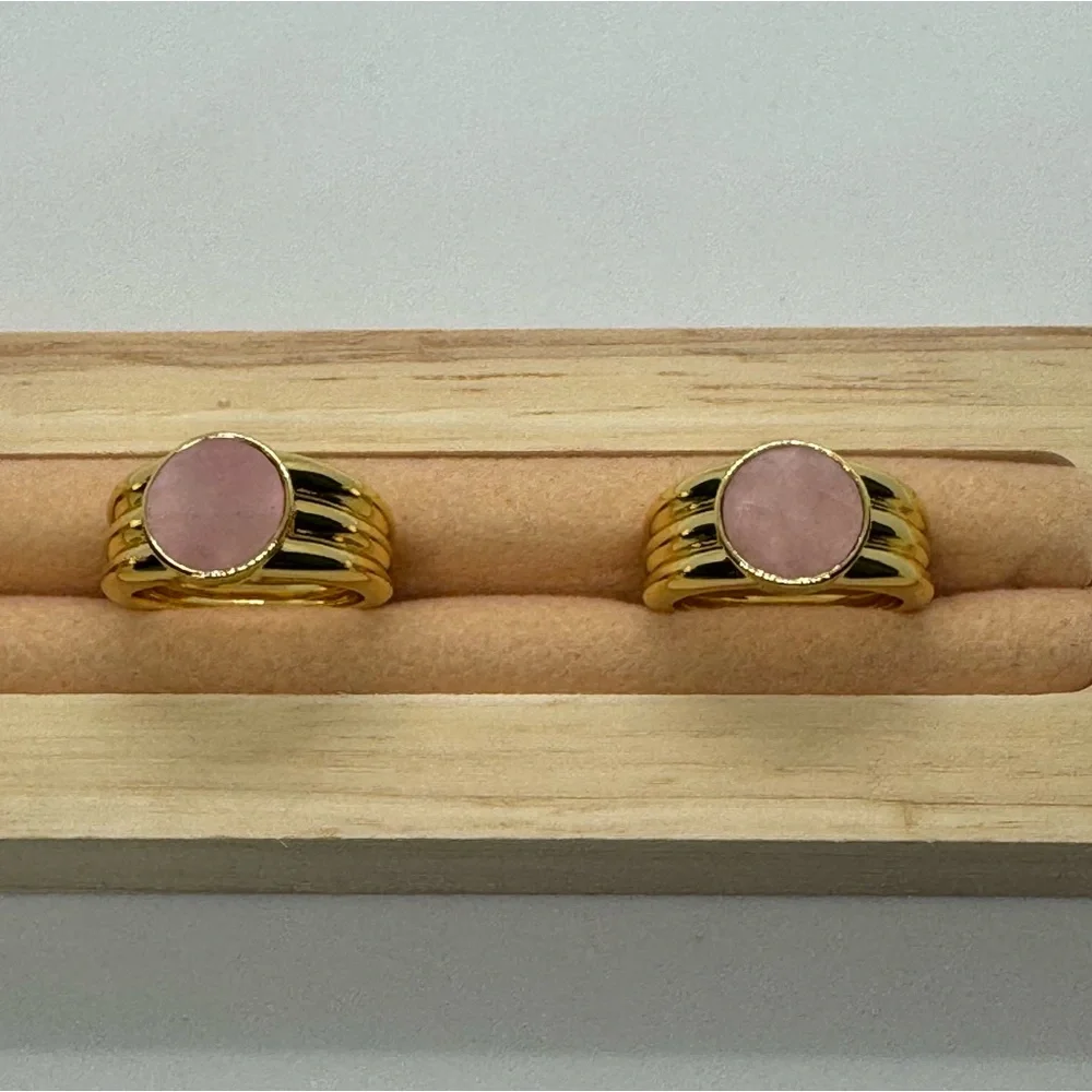 Gorjana New Size 6 18k Gold Plated Rose Quartz Power Gemstone Reed Ring for Love